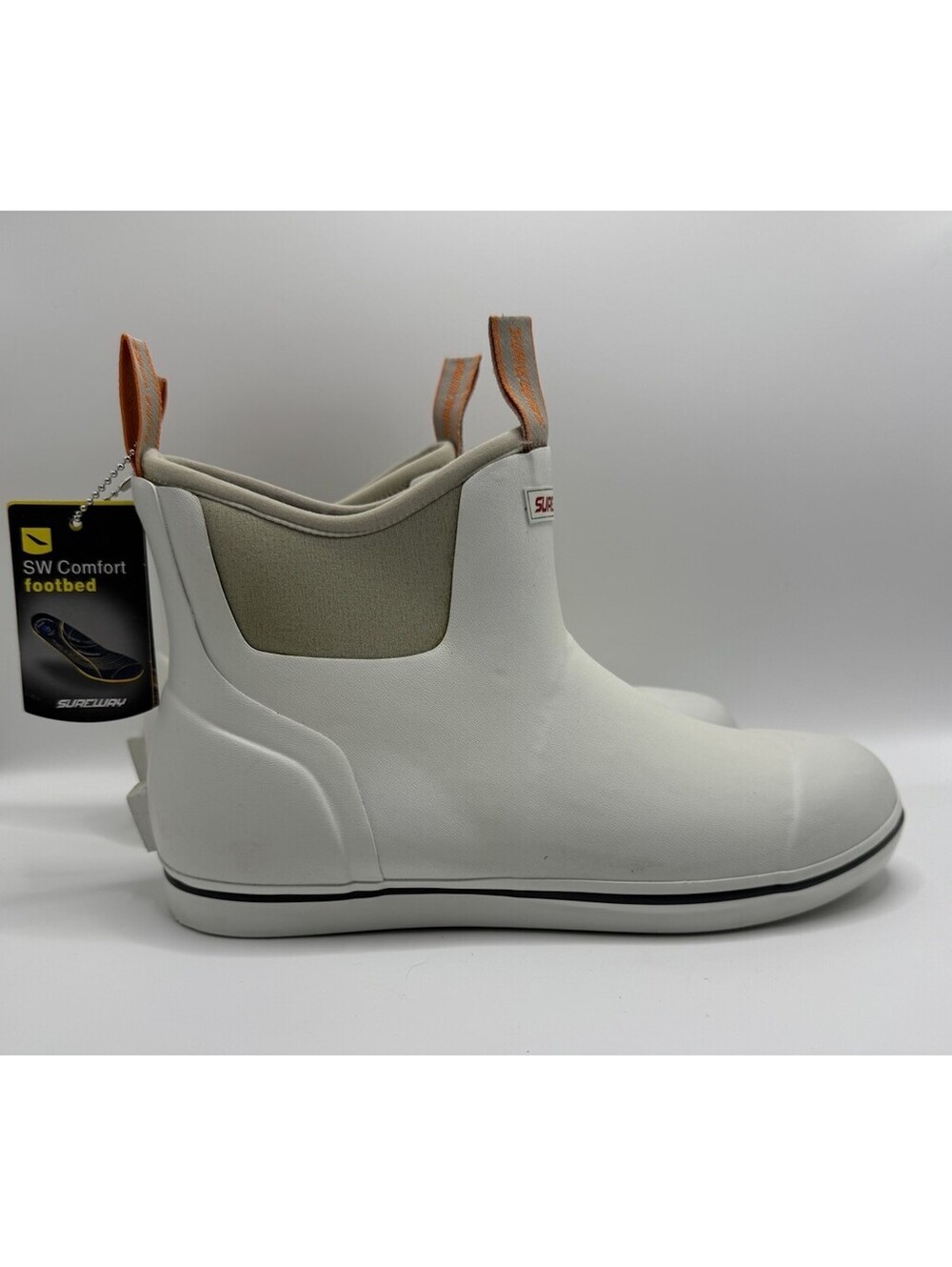 Sureway White Chelsea Rain Ankle Boot with Tan Pull Tabs (deck boot)